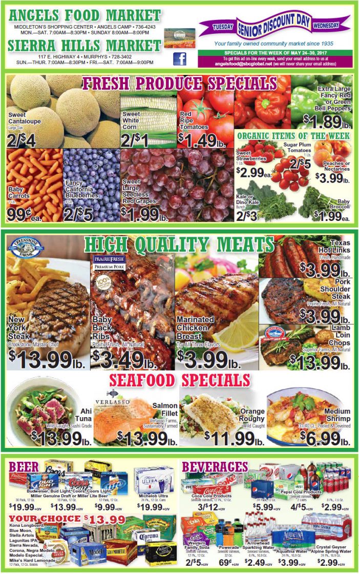 Angels Food & Sierra Hills Markets Weekly Specials Through May 30th