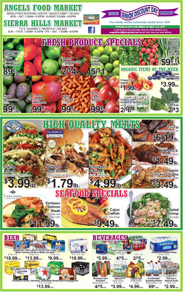 Angels Food & Sierra Hills Markets Weekly Specials Through May 9th