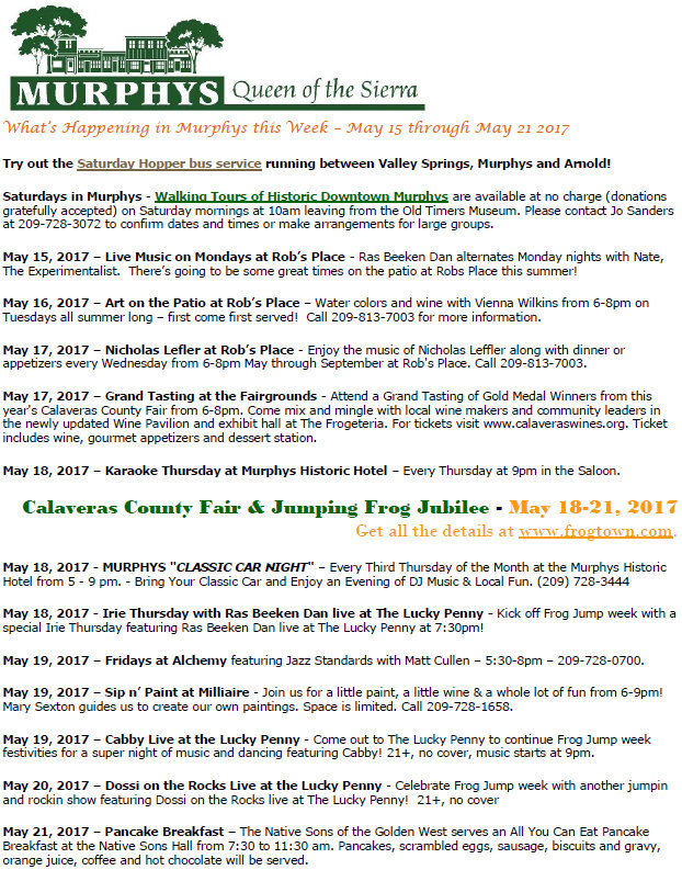 What’s Happening in Murphys this Week – May 15 through May 21 2017