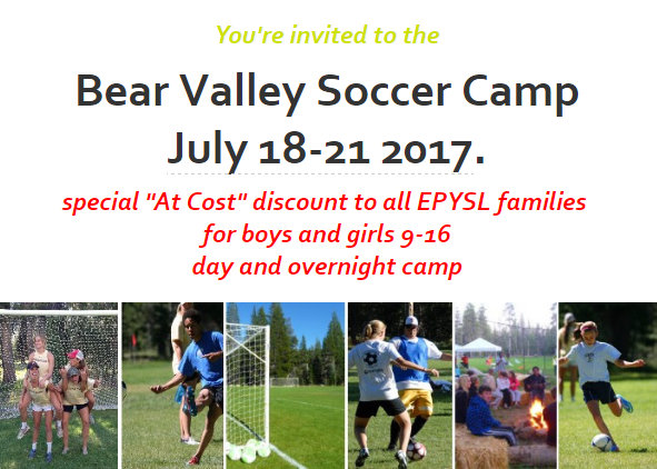Bear Valley Soccer Camp July 18-21 2017, Discounts For EPYSL Families