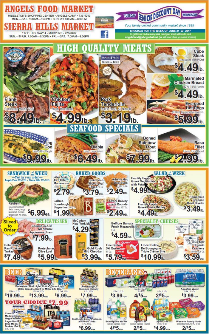 Angels Food & Sierra Hills Markets Weekly Specials Through June 27th