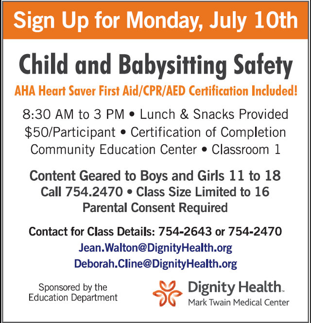 Sign Up for Monday, July 10th  Child and Babysitting Safety Class at MTMC