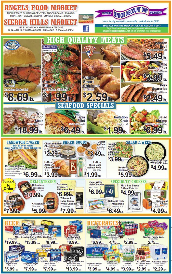 Angels Food & Sierra Hills Markets Weekly Specials Through August 1st