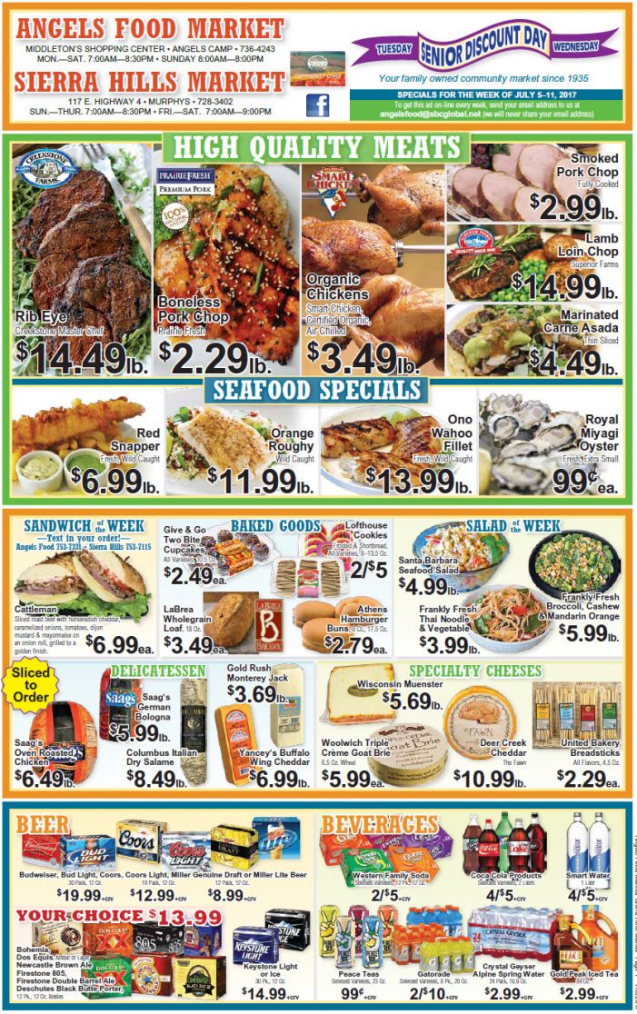 Angels Food & Sierra Hills Markets Weekly Specials Through July11th