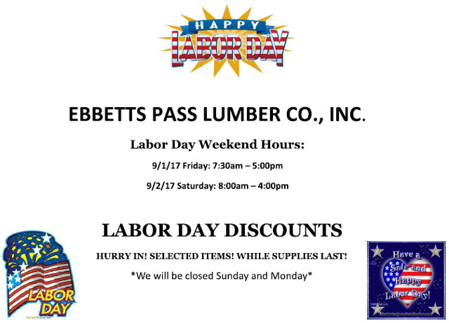 The Big Labor Day Sale at Ebbetts Pass Lumber