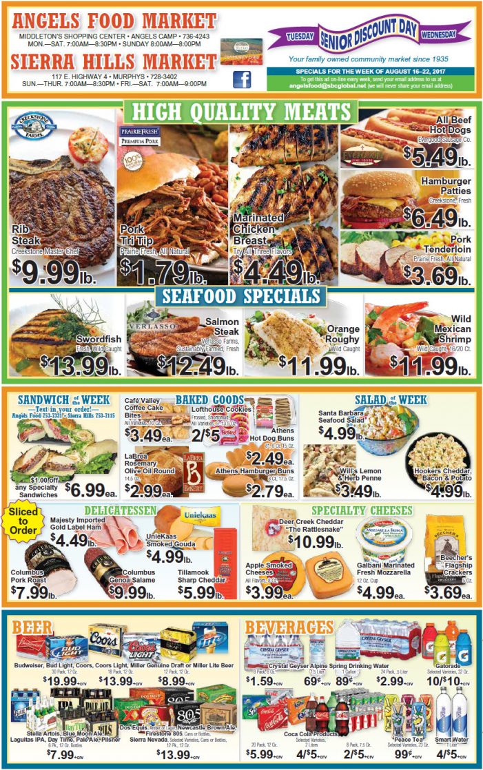 Angels Food & Sierra Hills Markets Weekly Specials Through August 22nd