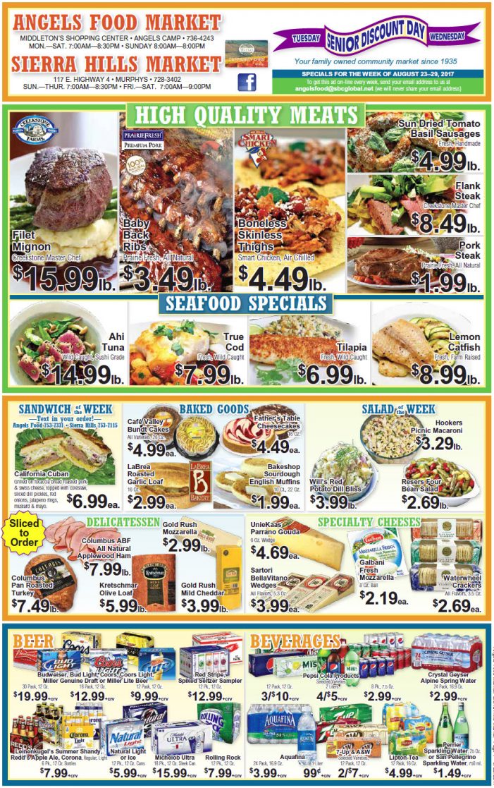 Angels Food & Sierra Hills Markets Weekly Specials Through August 29th