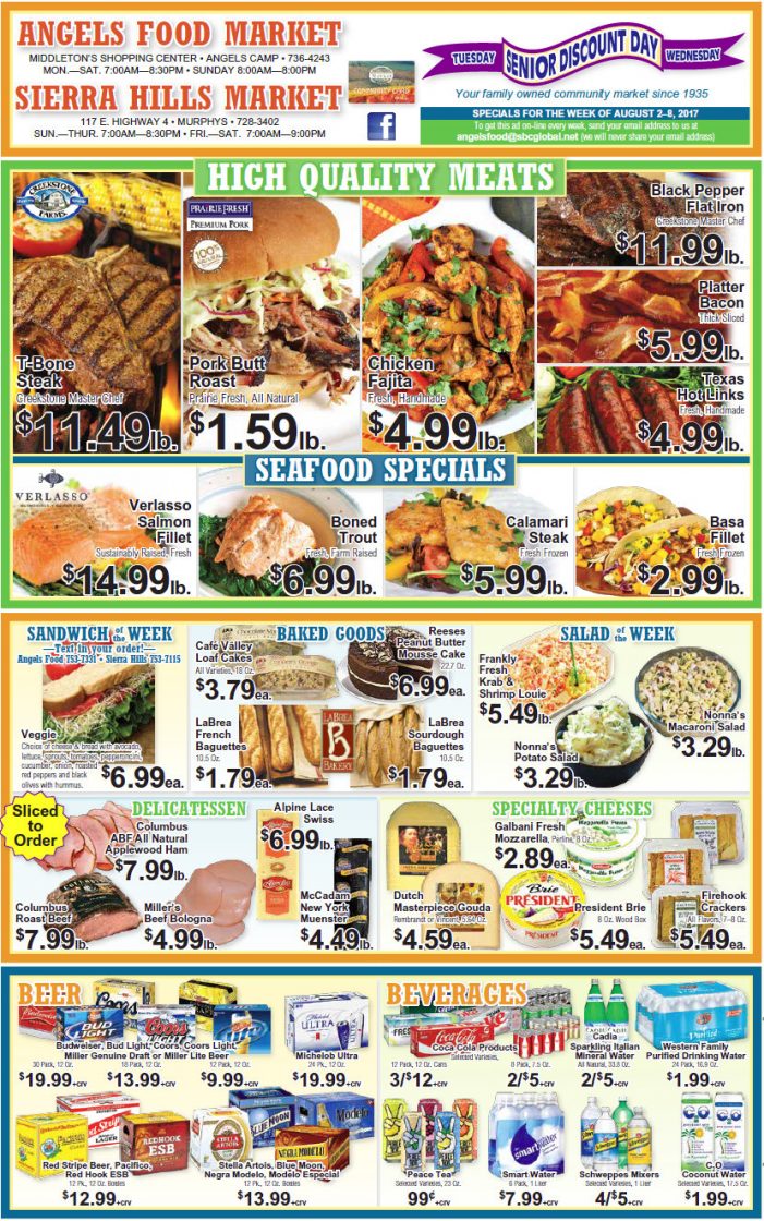 Angels Food & Sierra Hills Markets Weekly Specials Through August 8th