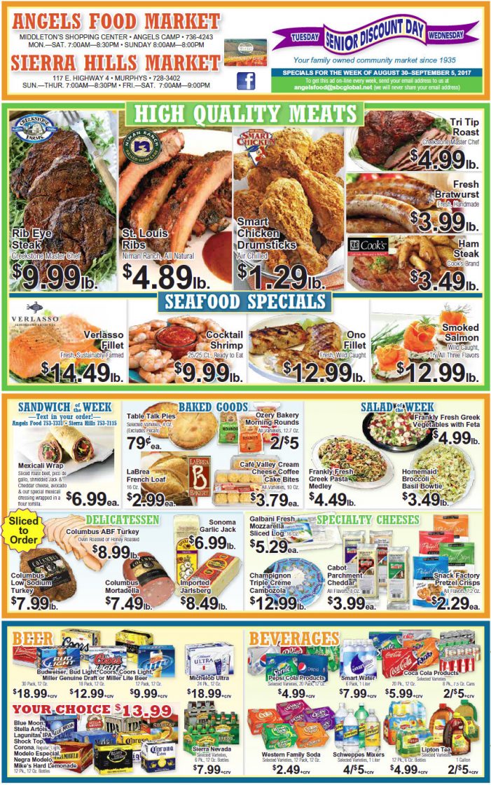 Angels Food & Sierra Hills Markets Weekly Specials Through September 5th