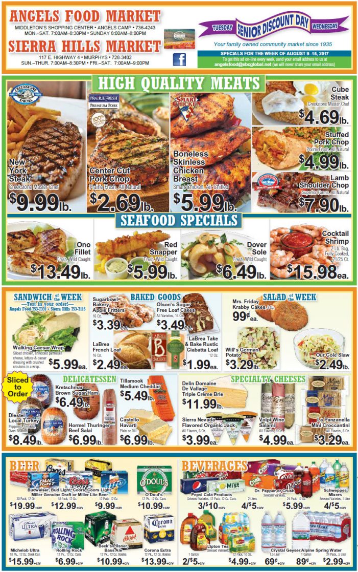 Angels Food & Sierra Hills Markets Weekly Specials Through August 15th