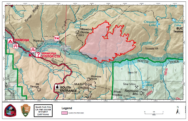Yosemite Area South Fork Fire Update, 2,407 acres Containment: 7%
