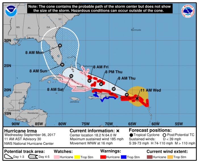 Hurricane Warnings in Effect for Puerto Rico and U.S. Virgin Islands Due to Irma