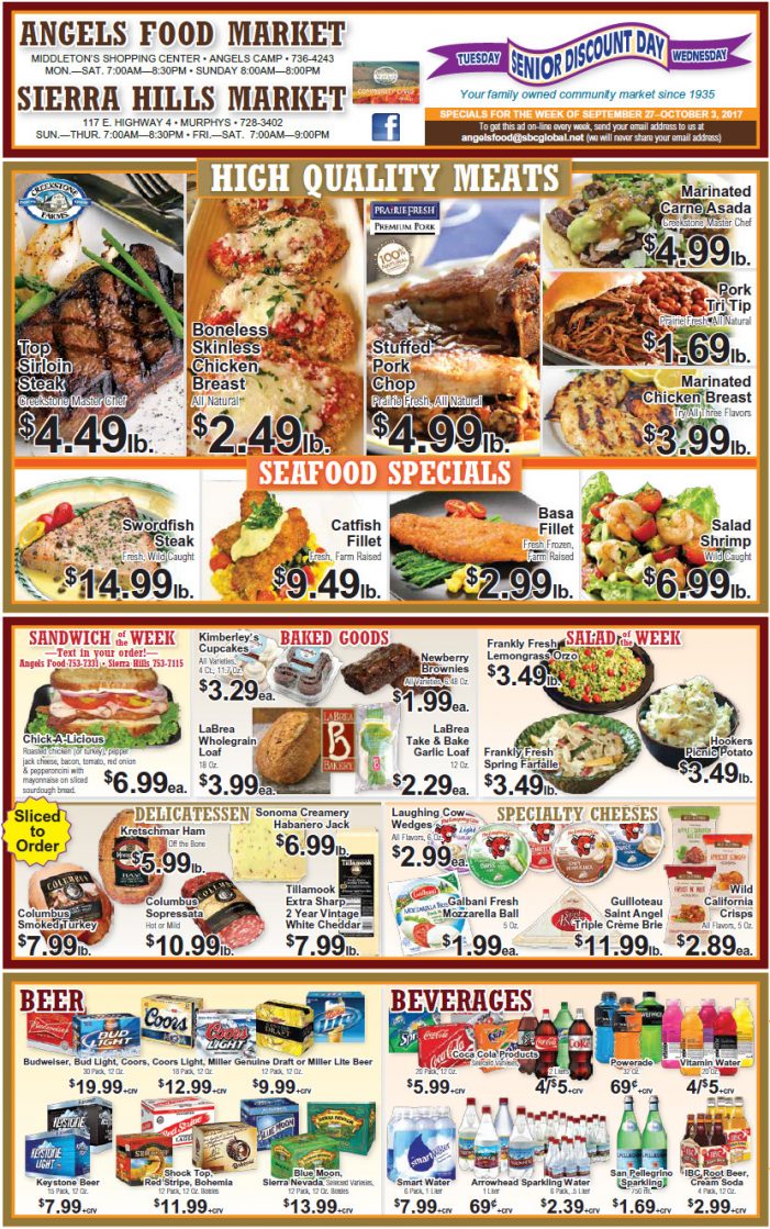 Angels Food & Sierra Hills Markets Grocery Ad & Weekly Specials Through October 3rd