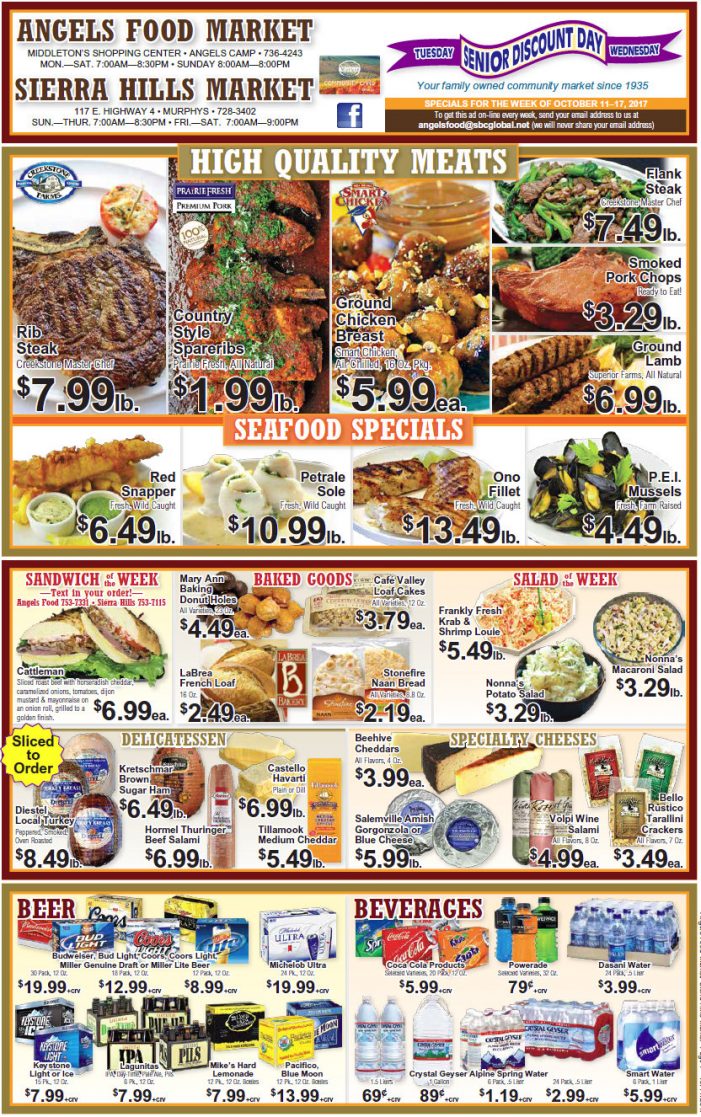 Angels Food & Sierra Hills Markets Grocery Ad & Weekly Specials Through October 17th