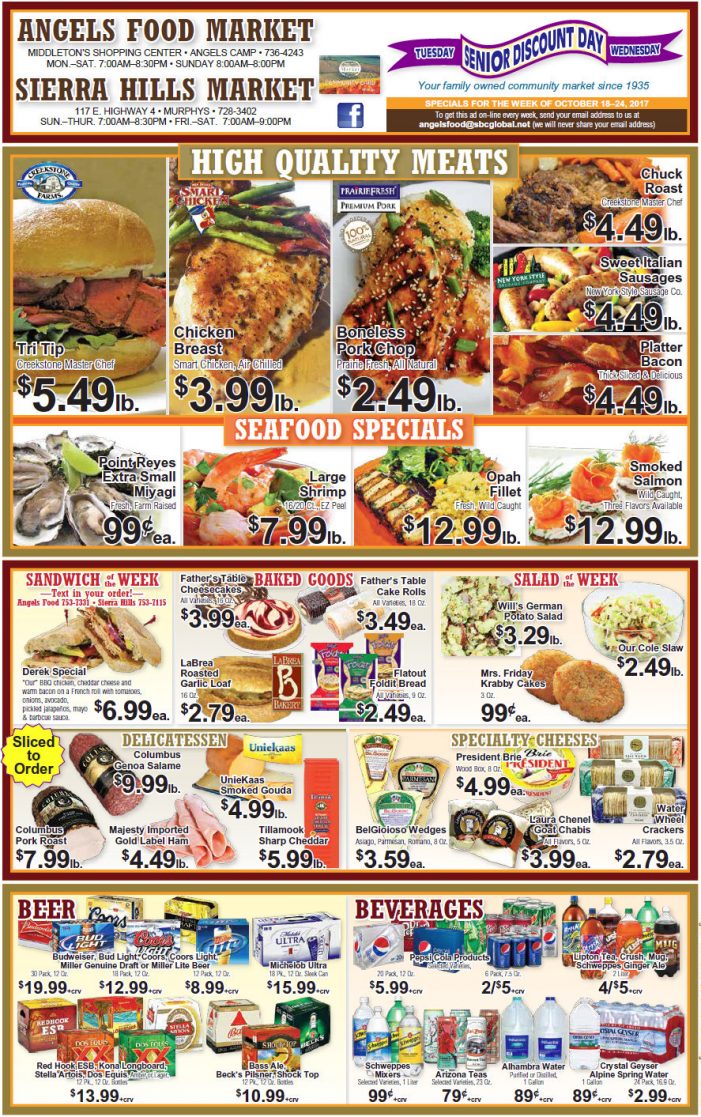 Angels Food & Sierra Hills Markets Grocery Ad & Weekly Specials Through October 24th