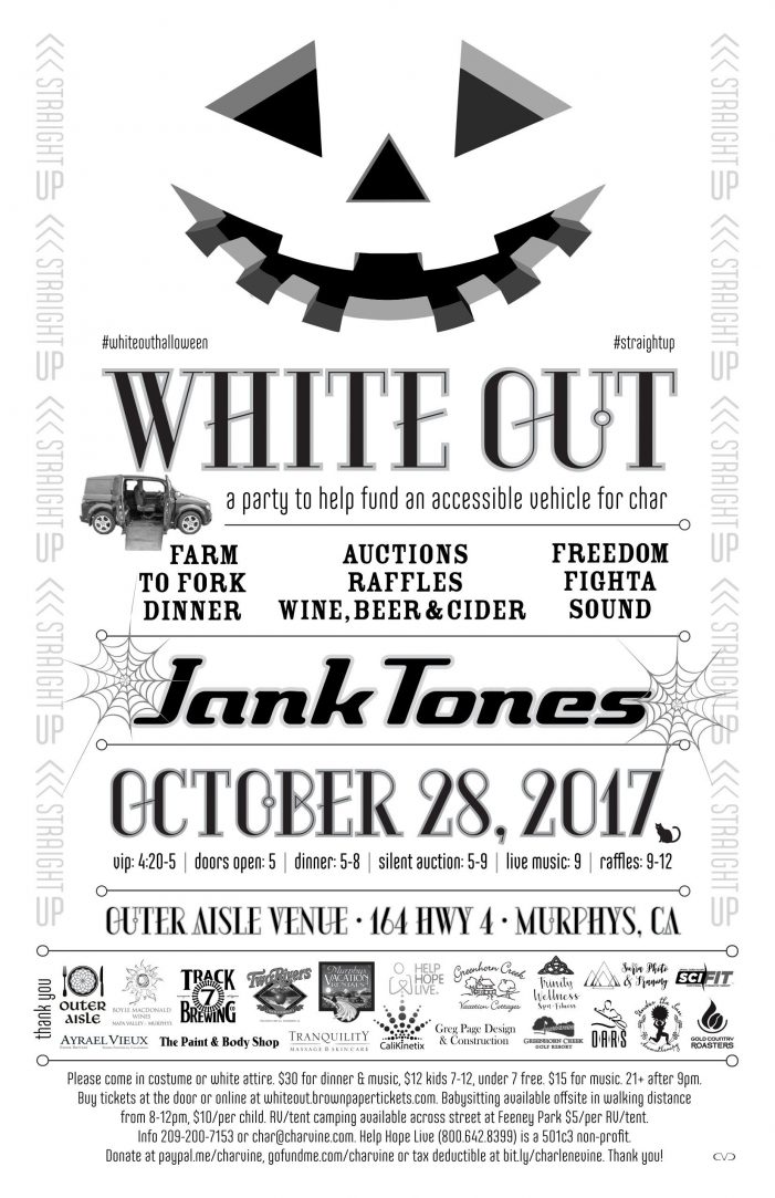 WHITE OUT – An Uplifting Party to Help Raise Funds for an Accessible Vehicle for Char Vine • October 28, 2017 at Outer Aisle