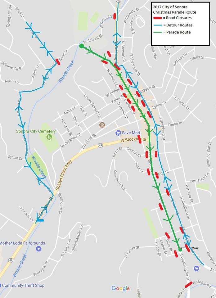 Sonora Traffic Details for the 34th Annual Christmas Parade on November 24th