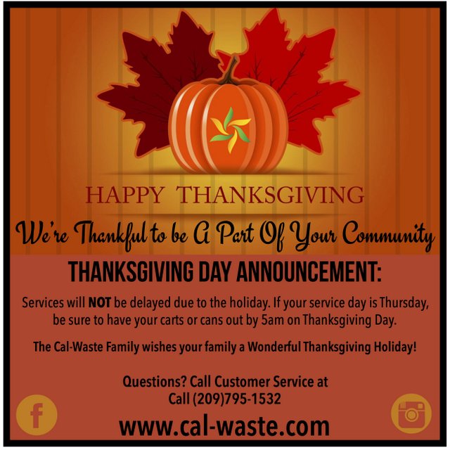 Happy Thanksgiving From Cal-Waste & Trucks Will Be Running