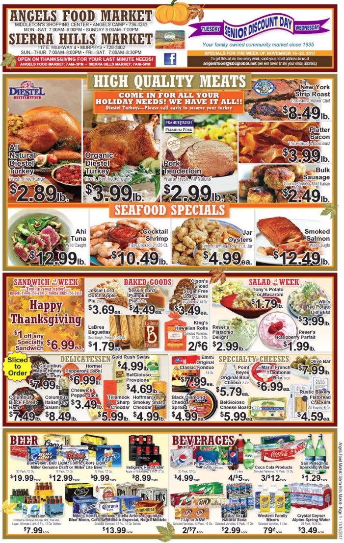 Angels Food & Sierra Hills Markets Grocery Ad & Weekly Specials Through November 28th