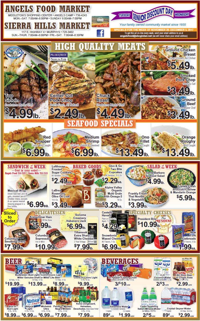 Angels Food & Sierra Hills Markets Grocery Ad & Weekly Specials Through December 5th