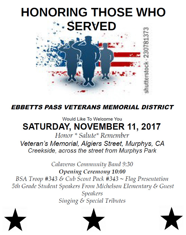 Make Plans To Attend the 2017 Veterans Day Ceremony in Murphys