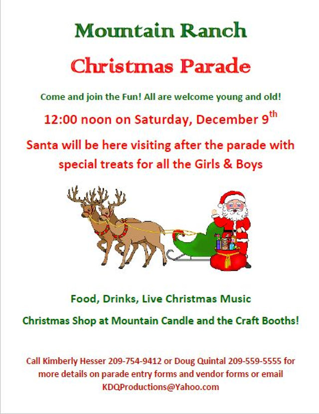 Celebration of Mountain Ranch Town Tree & Christmas Parade is December 9th at Noon
