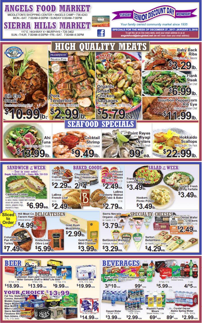 Angels Food & Sierra Hills Markets Grocery Ad & Christmas Specials Through January 2nd, 2018