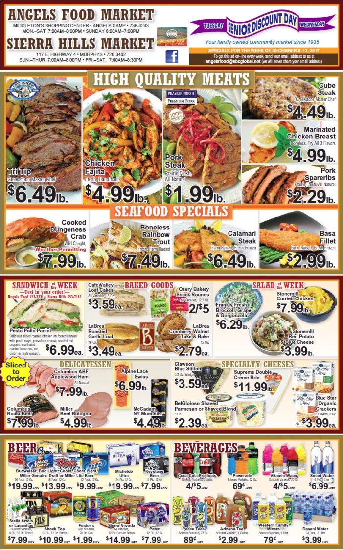 Angels Food & Sierra Hills Markets Grocery Ad & Weekly Specials Through December 12th
