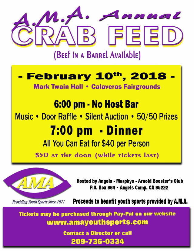 The 2018 AMA Crab Feed Is February 10.  A Great Evening & Support Local Sports