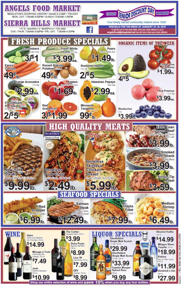Angels Food & Sierra Hills Markets Grocery Ad & Weekly Specials Through January 16th