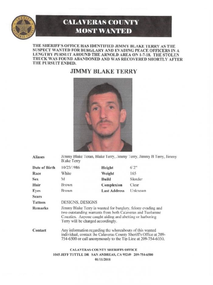 $5,000 Reward Offered for Arrest & Conviction of Wanted Subject Jimmy Blake Terry