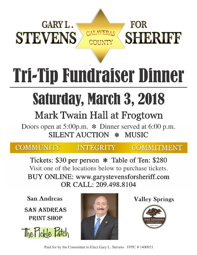 Gary L. Stevens For Sheriff Tri-Tip Fundraiser…Get Your Tickets Now!