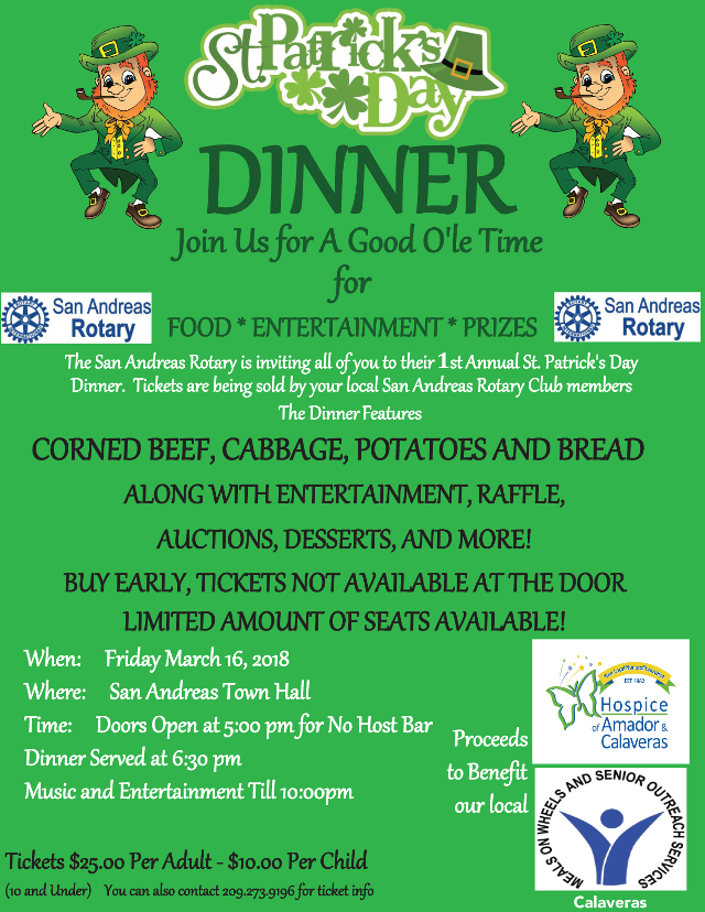 The San Andreas Rotary St Patrick’s Dinner