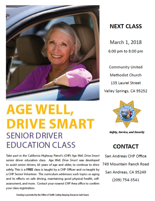 CHP is Offering an Age Well Drive Smart Class in Valley Springs March 1