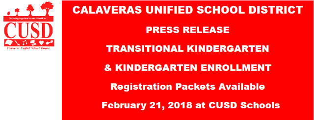 Transitional Kindergarten and Kindergarten Enrollment Packets Available at CUSD Elementary Schools February 21