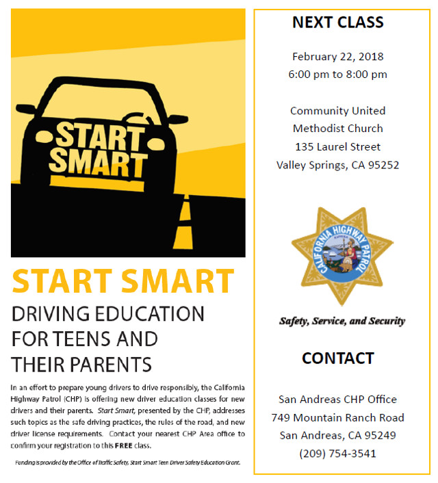 CHP is Offering a Start Smart Class in Valley Springs Feb 22