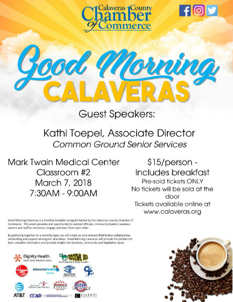 Good Morning Calaveras Featuring Keynote by Kathy Toepel, Associate Director Common Ground Senior Services