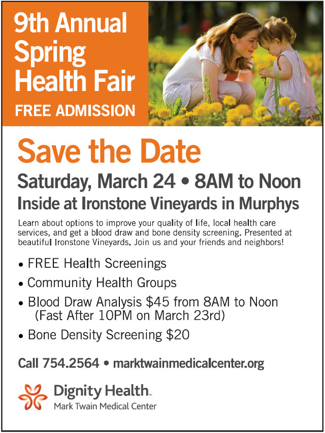 The 9th Annual Spring Health Fair at Ironstone Vineyards March 24th Sponsored By Mark Twain Medical Center