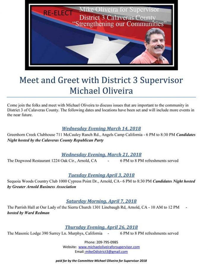 Make Plans to Attend Meet & Greets With Supervisor Michael Oliveira