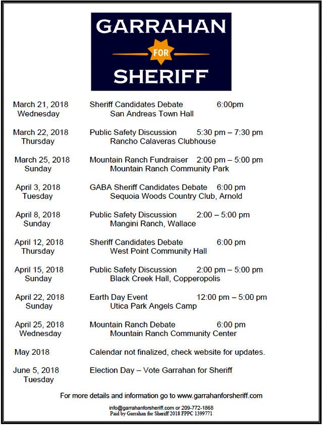 Garrahan For Sheriff Upcoming Events