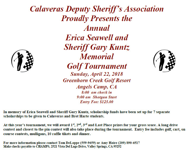 Calaveras Deputy Sheriff’s Association Proudly Presents the Annual Erica Seawell and Sheriff Gary Kuntz Memorial Golf Tournament