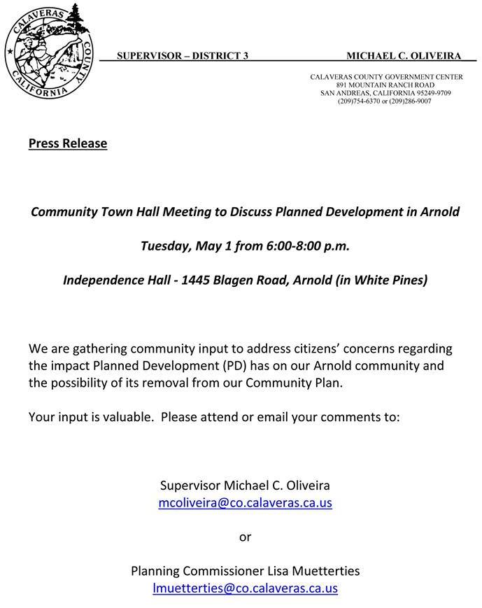 Community Town Hall Meeting on Planned Development in Arnold