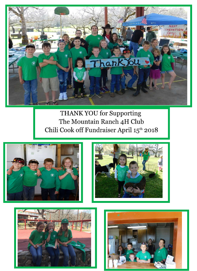 Thank You Supporters of the April 15th 2018 Mountain Ranch 4H Chili Cook off Fundraiser