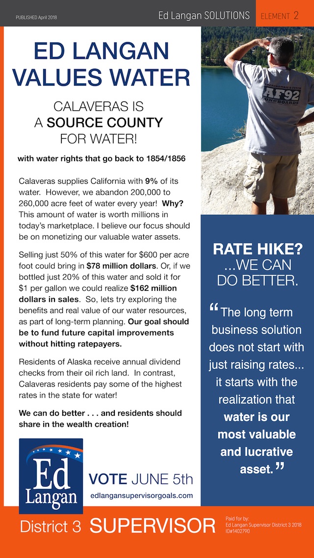 Ed Langan Values Water, Calaveras is a Source for Water!