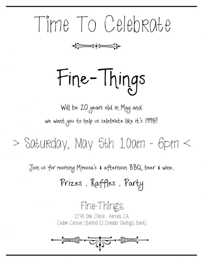 Help Fine Things Celebrate Their 20th Birthday on May 5th