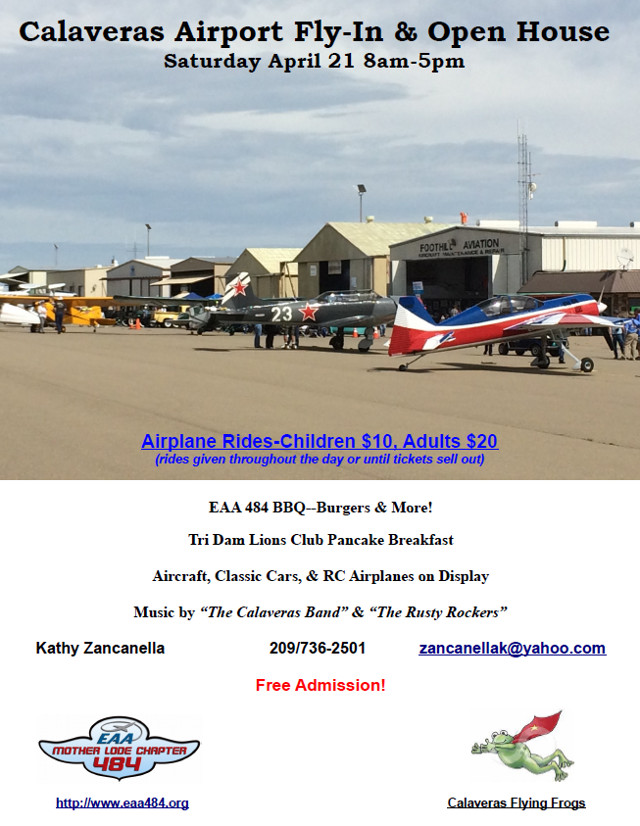 Calaveras Airport Day 2018, Fly-In & Open House is April 21