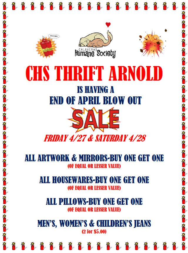 The Big, Ginormous , End of April Blow Out Sale at CHS Thrift