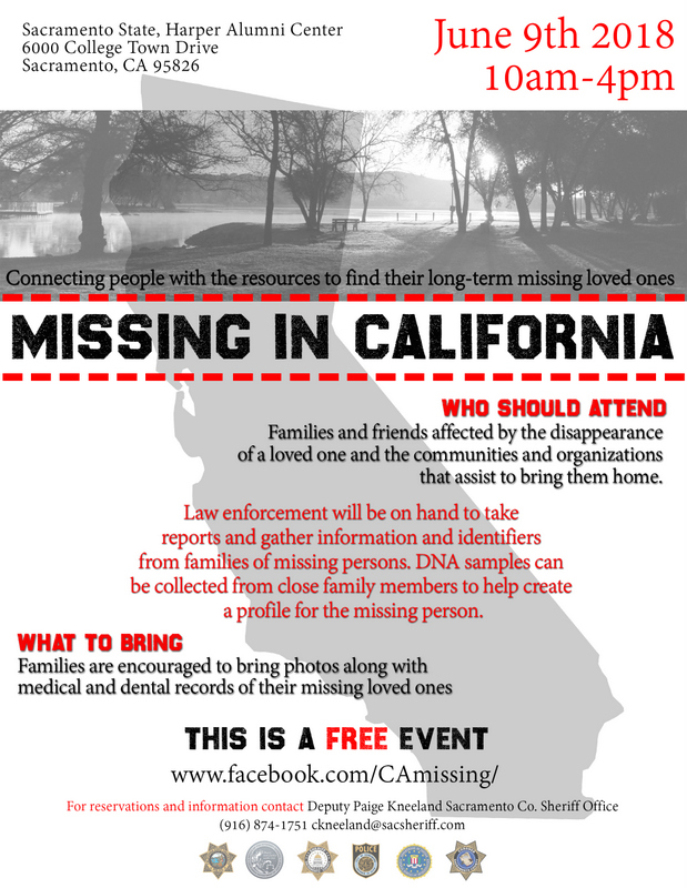 Missing in California’ Event June 9th Sacramento