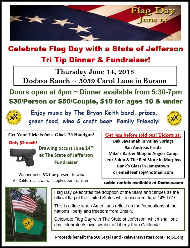 Celebrate Flag Day with a State of Jefferson Tri Tip Dinner & Fundraiser