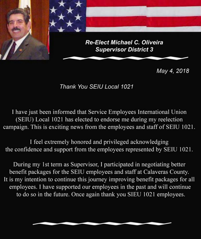 Re-Elect Michael C. Oliveira Supervisor District 3
